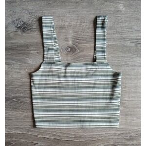 American Eagle XS Green White Striped‎ Cropped Tank Top Wide Straps